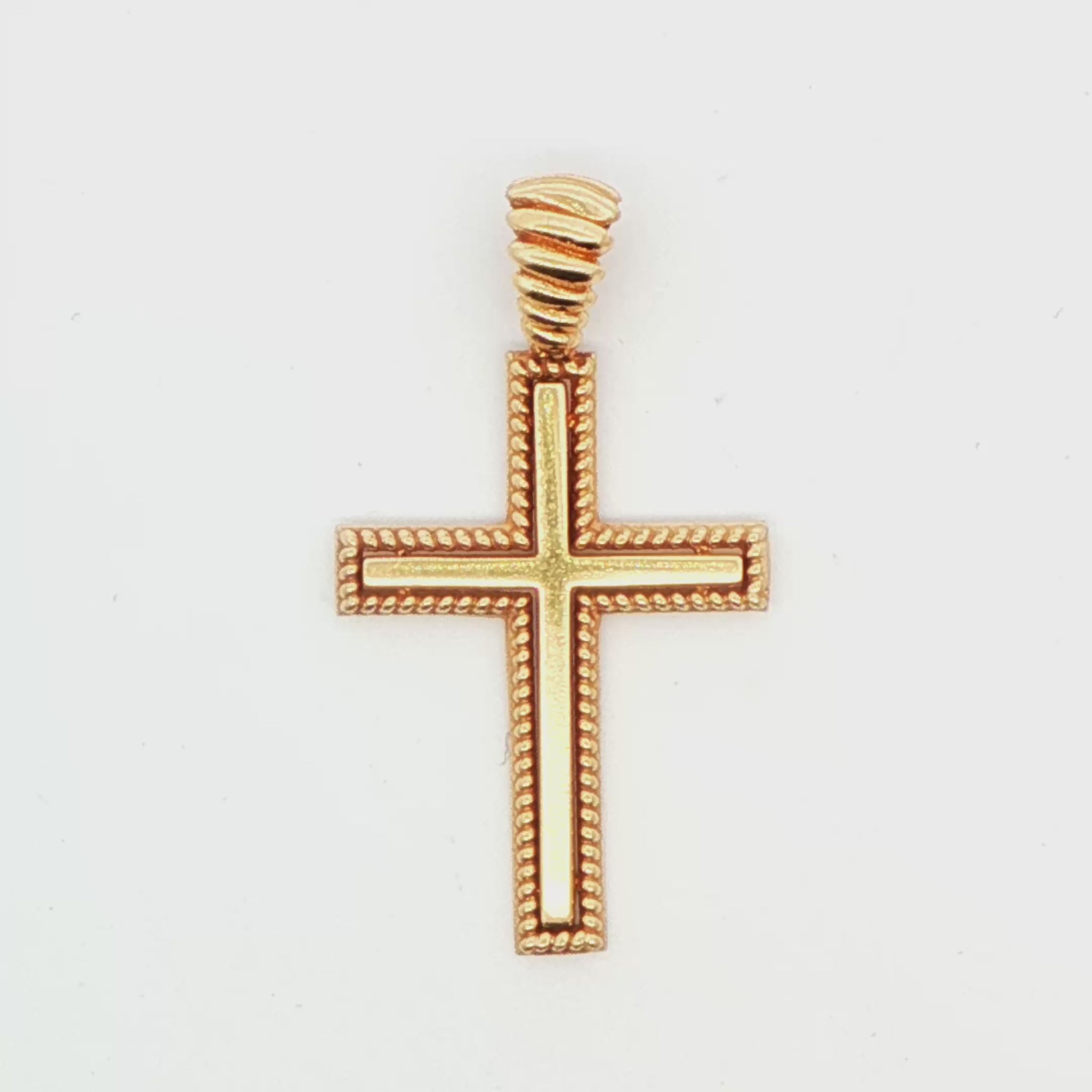 14K YG FANCY CROSS WITH BEAD TRIM AND RIDGED BALE, 3.7g