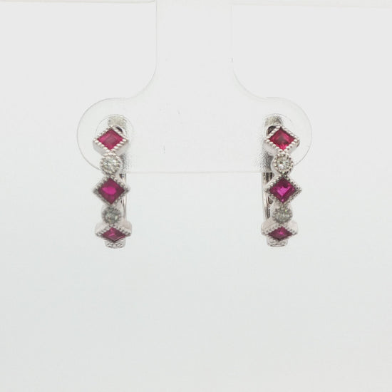 Diamond and Ruby Huggie Earrings