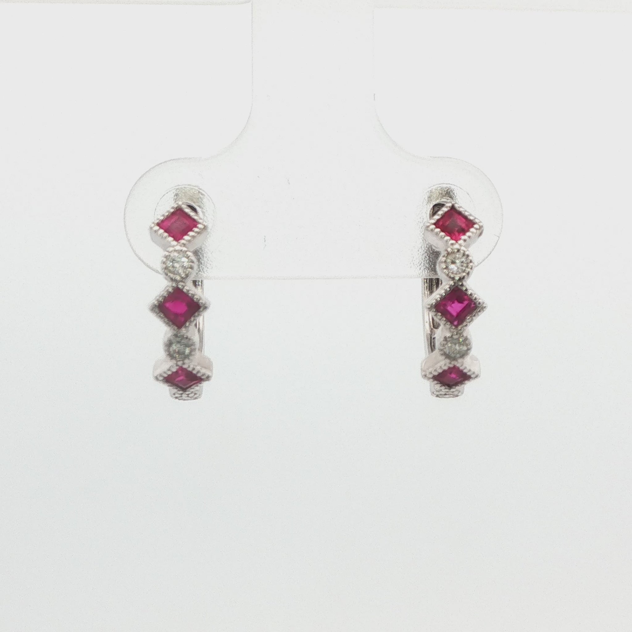 Diamond and Ruby Huggie Earrings