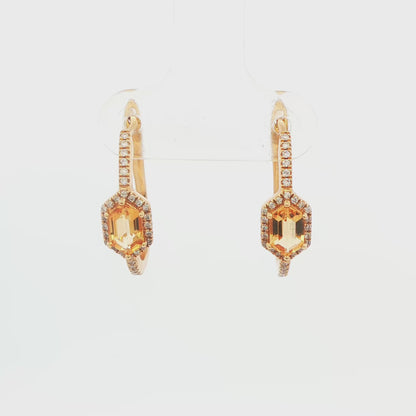Geometric Citrine and Diamond Hoop Earrings