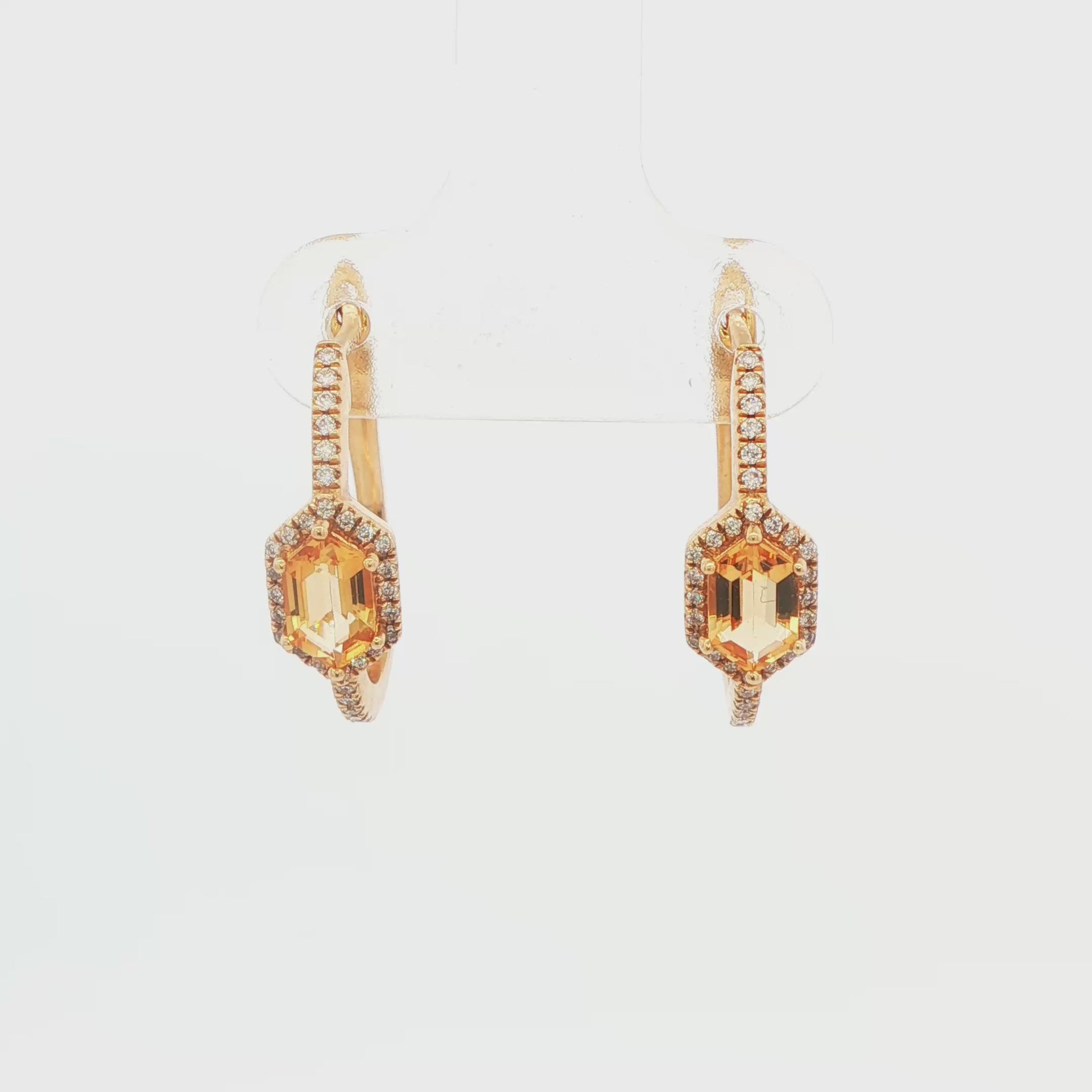Geometric Citrine and Diamond Hoop Earrings