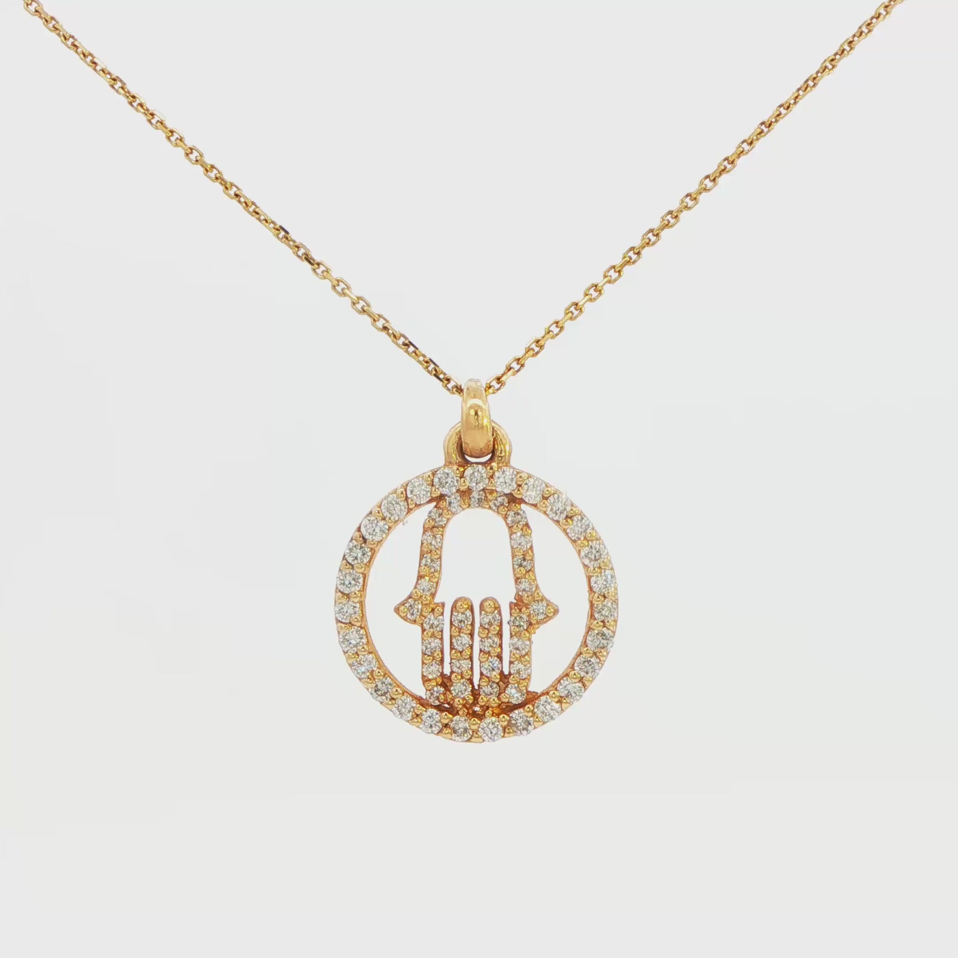 14K YG DIA HAMSA CIRCLE PND AND CHAIN 0.47 CTTW 39RBC STONES 1