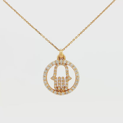14K YG DIA HAMSA CIRCLE PND AND CHAIN 0.47 CTTW 39RBC STONES 1