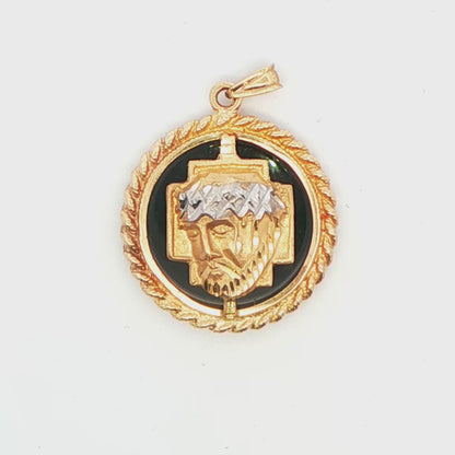 14K YG ONYX WITH CROSS & JESUS PEND 7G