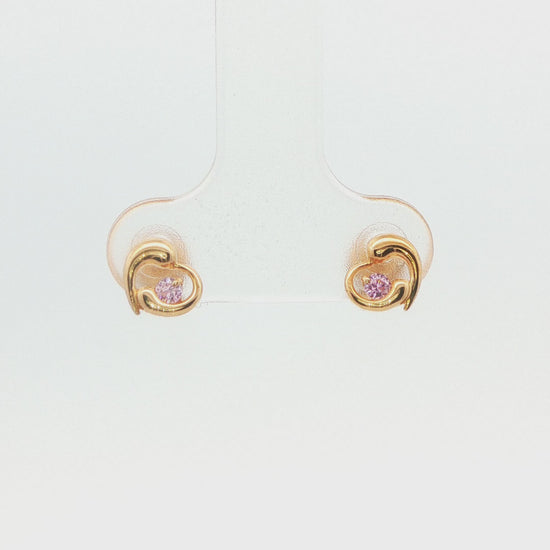 14K YG CHILD OPEN HEART PINK CUB ZIRCON EARRINGS