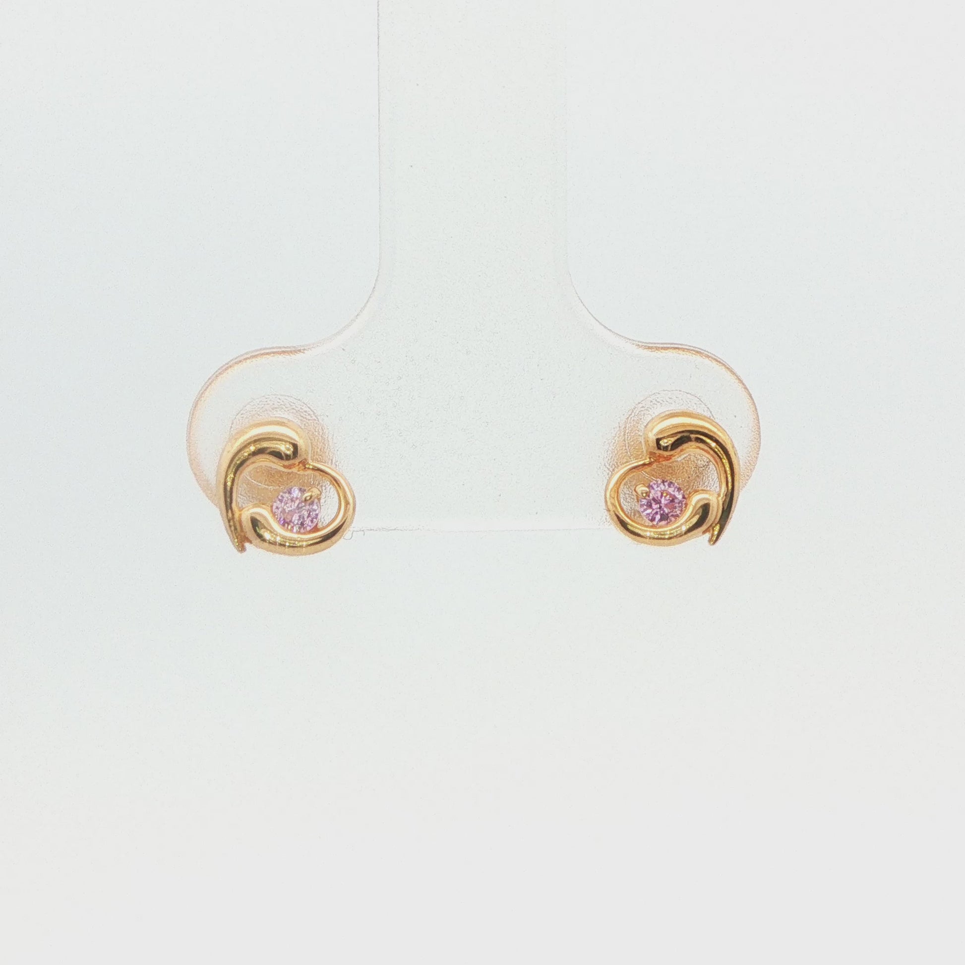 14K YG CHILD OPEN HEART PINK CUB ZIRCON EARRINGS
