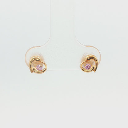 14K YG CHILD OPEN HEART PINK CUB ZIRCON EARRINGS