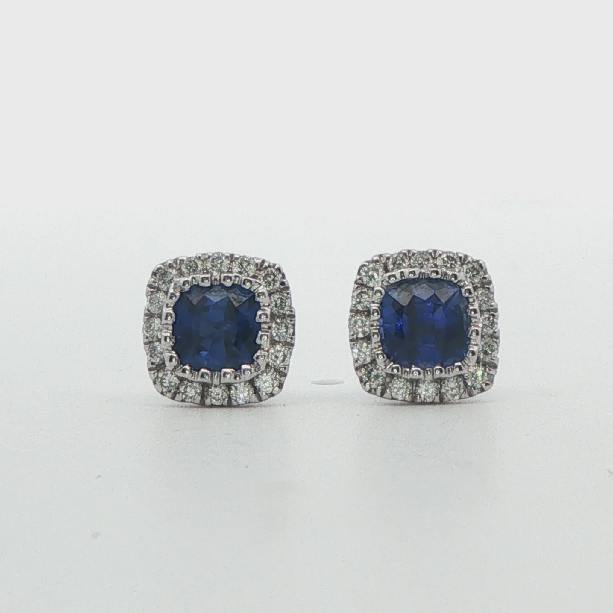 Blue Sapphire and Diamond Halo Stud Earrings