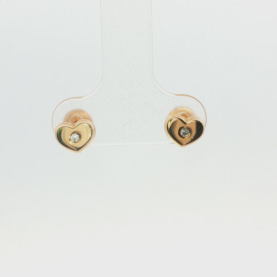 14K Gold Heart CZ Stud Earrings