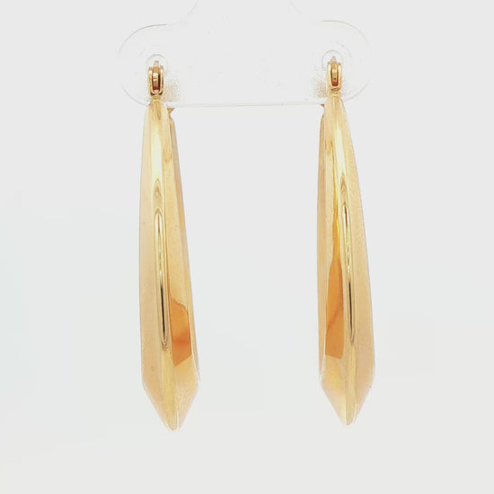14K YG HIGH POLISH TAPPEERED OVAL HOOP EARRING, 4.6G