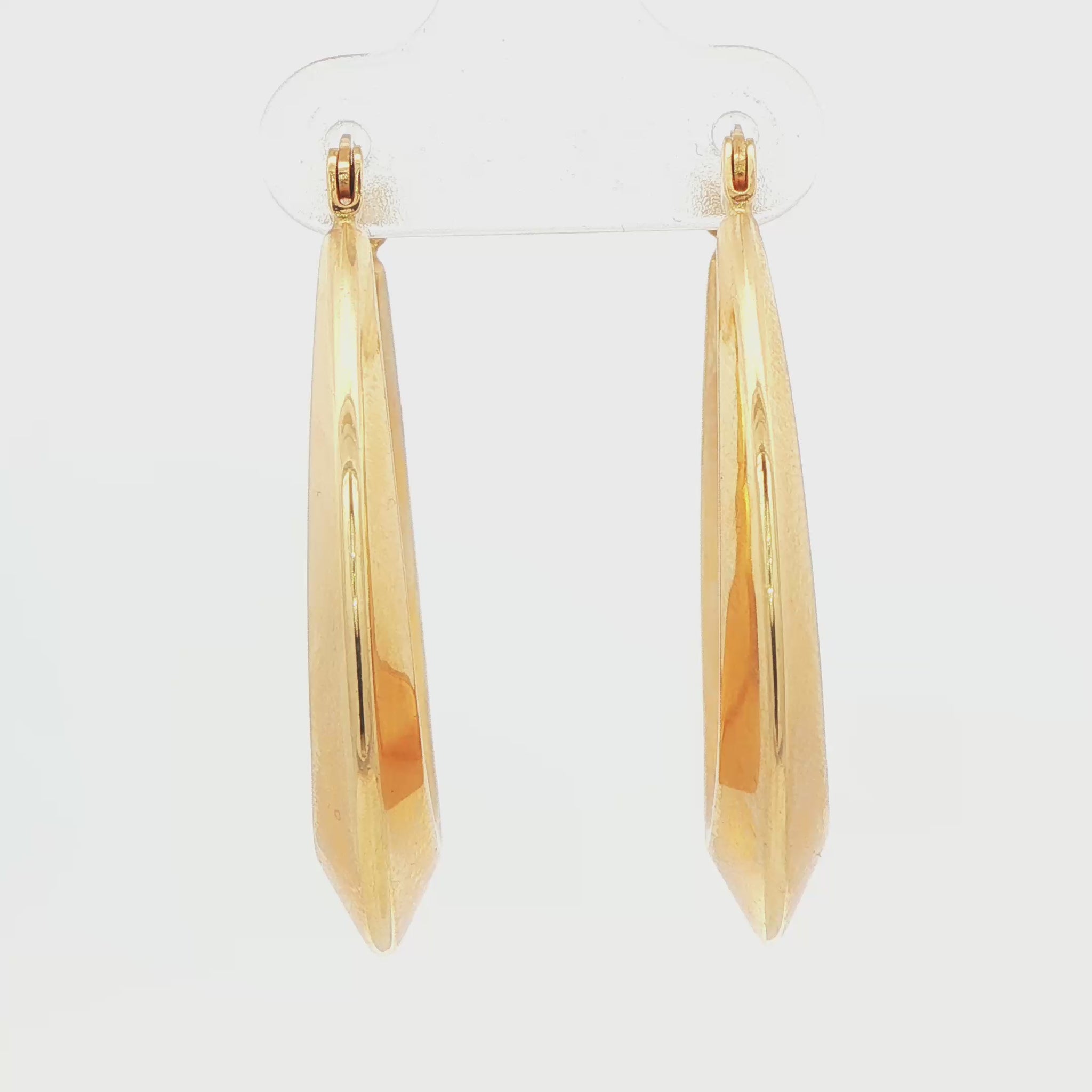 14K YG HIGH POLISH TAPPEERED OVAL HOOP EARRING, 4.6G