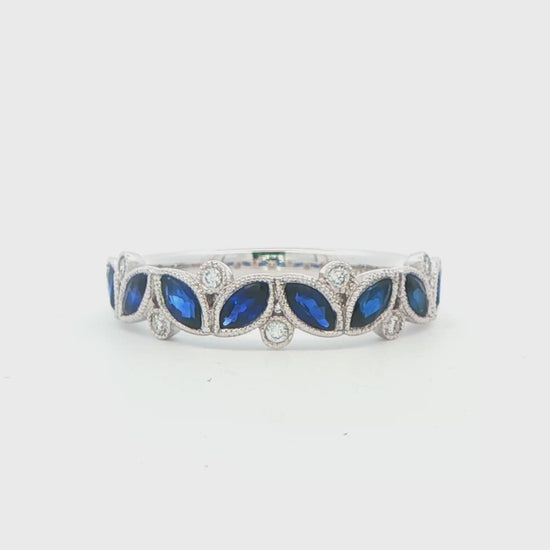 18 K WG SAPH & DIA FASHION BAND .72 STW .06 DTW