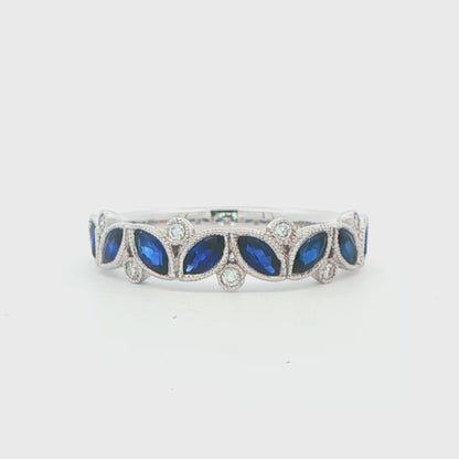 18 K WG SAPH & DIA FASHION BAND .72 STW .06 DTW