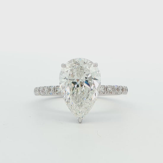 14K White Gold Lab-Grown Pear Engagement Ring with Hidden Halo, 3.00 ct Center, E Color, VS1 Clarity, 3.09 cttw
