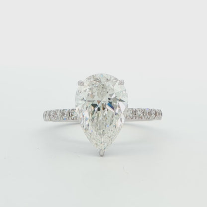 14K White Gold Lab-Grown Pear Engagement Ring with Hidden Halo, 3.00 ct Center, E Color, VS1 Clarity, 3.09 cttw