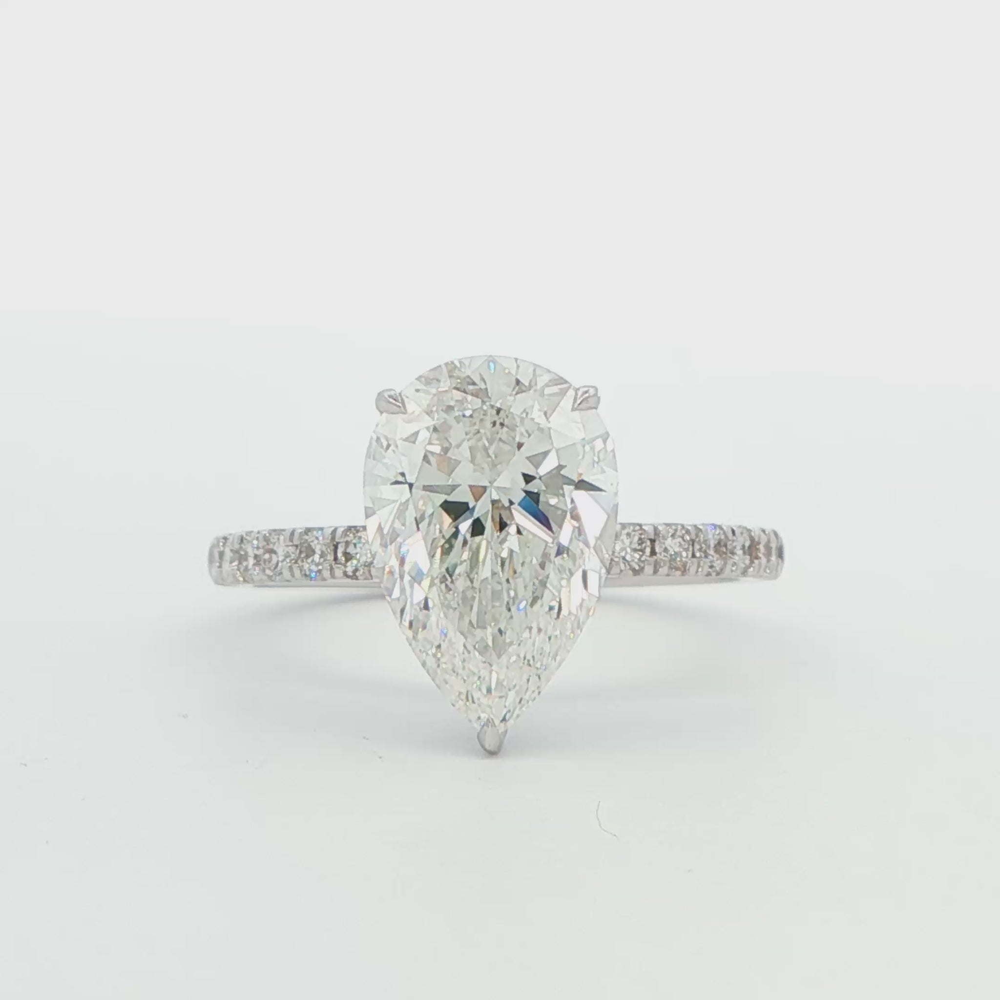 14K White Gold Lab-Grown Pear Engagement Ring with Hidden Halo, 3.00 ct Center, E Color, VS1 Clarity, 3.09 cttw