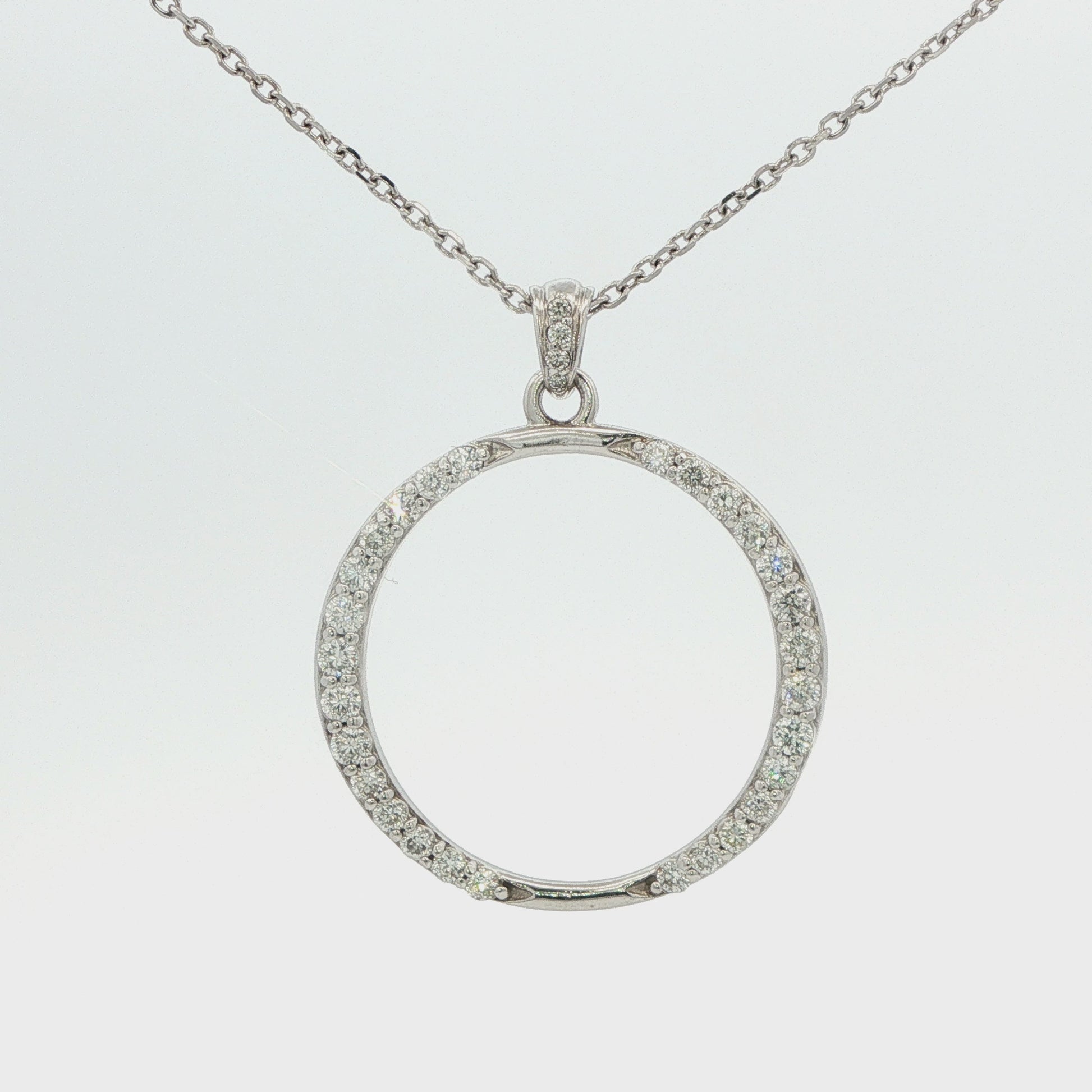 14K White Gold Diamond Circle Pendant & Chain