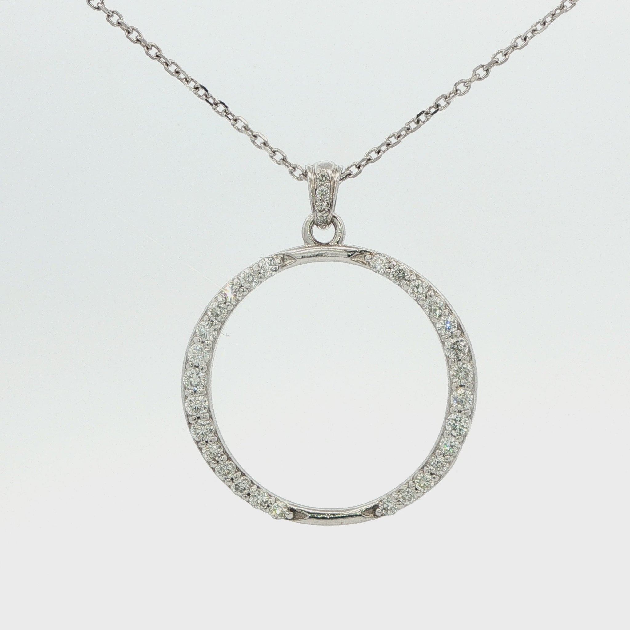 14K White Gold Diamond Circle Pendant & Chain