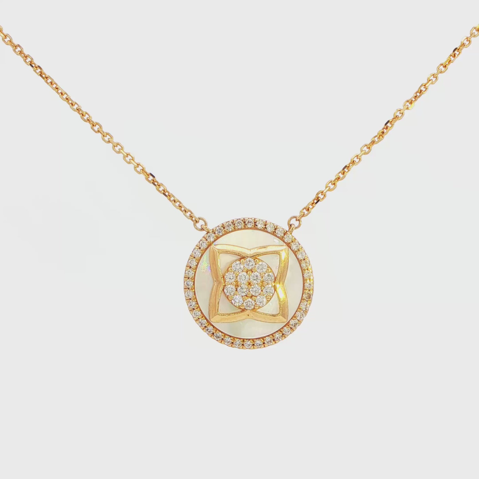 14K YG MOP\ DIA GEO CIRCLE NECK AT 0.29CTTW DIA