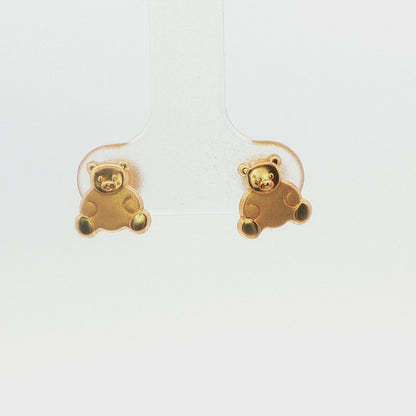 18K Gold Teddy Bear Child Stud Earrings 