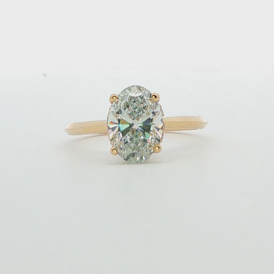 14K YG LAB Grown Oval Diamond Hidden Halo Ring 