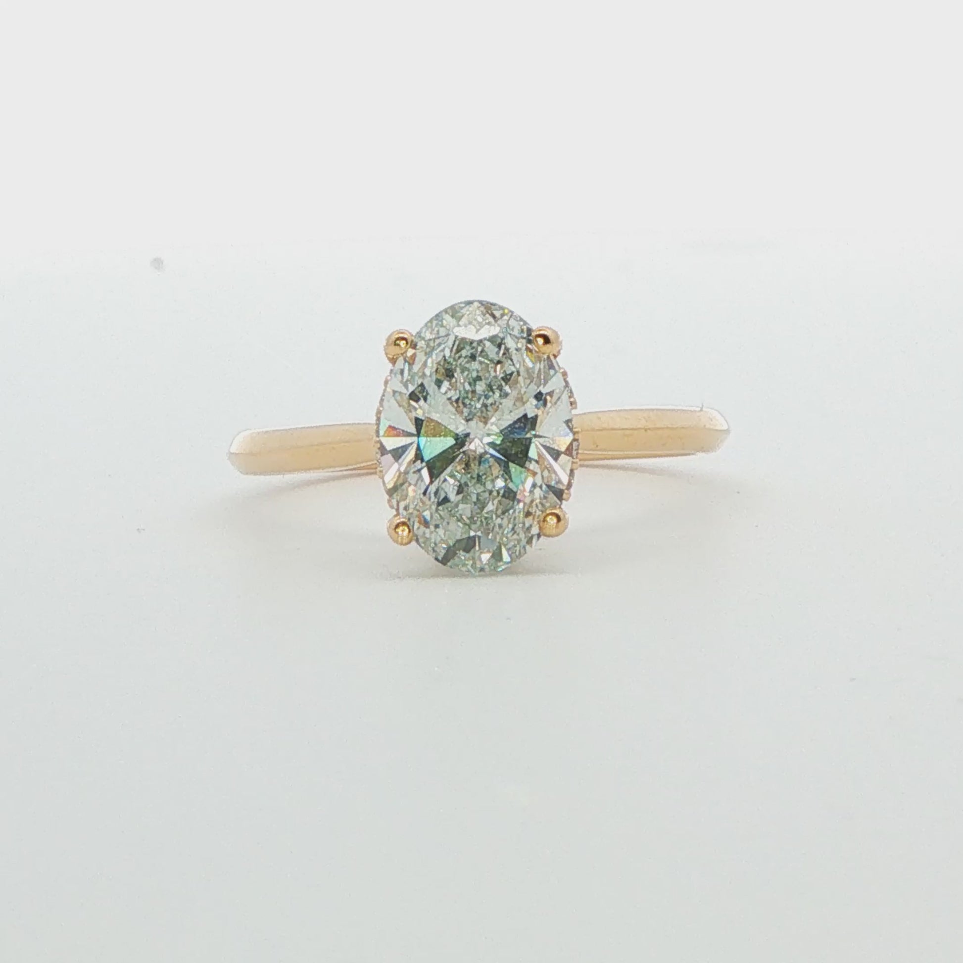 14K YG LAB Grown Oval Diamond Hidden Halo Ring 