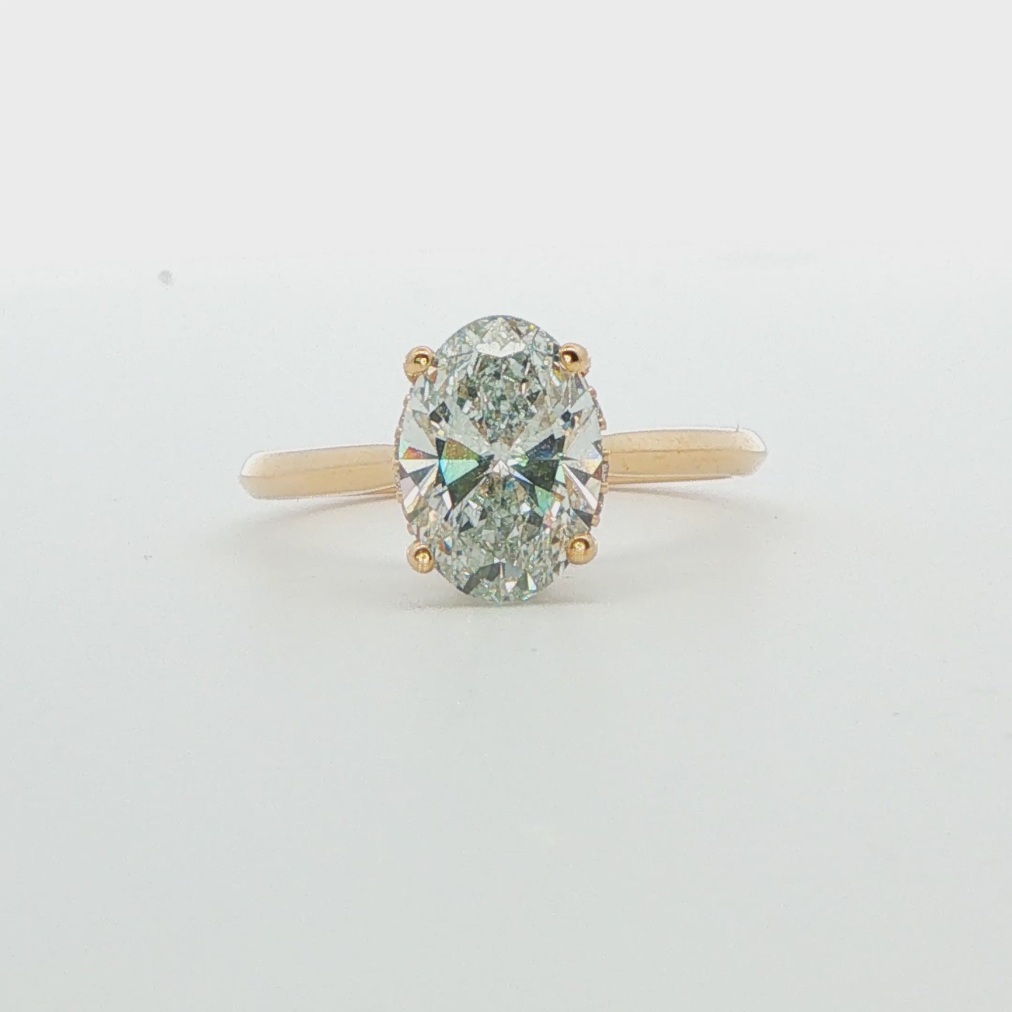 14K YG LAB Grown Oval Diamond Hidden Halo Ring 