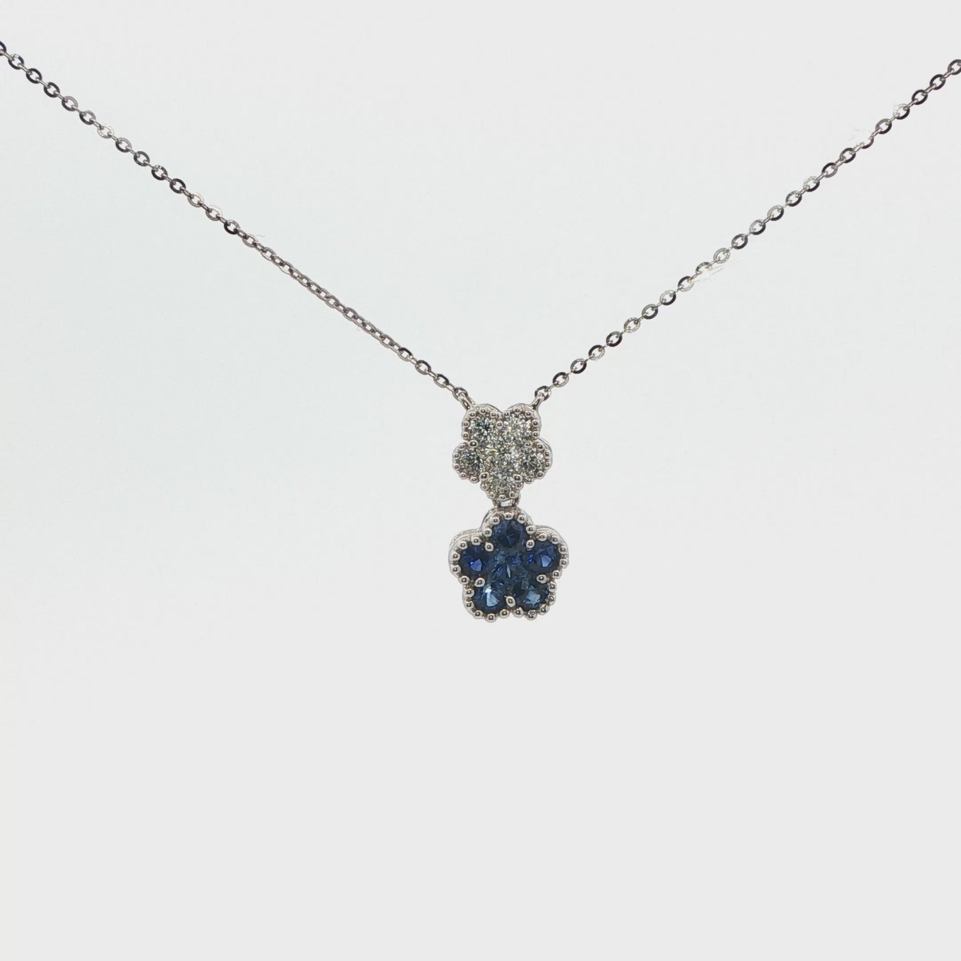 Diamond & Sapphire Flower Pendant Necklace
