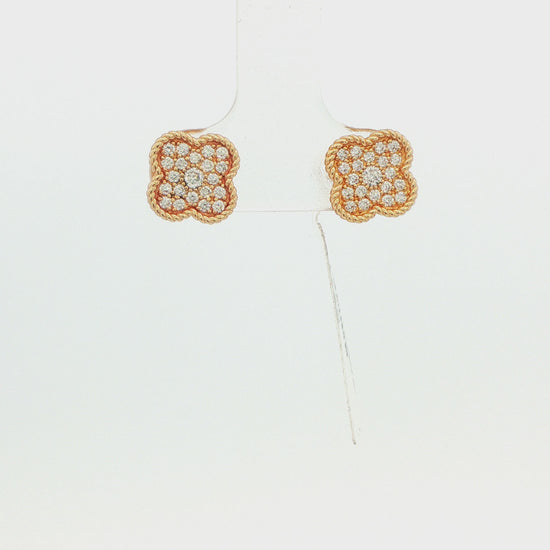14K Yellow Gold Pavé Clover Style Earrings