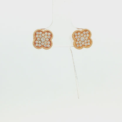 14K Yellow Gold Pavé Clover Style Earrings