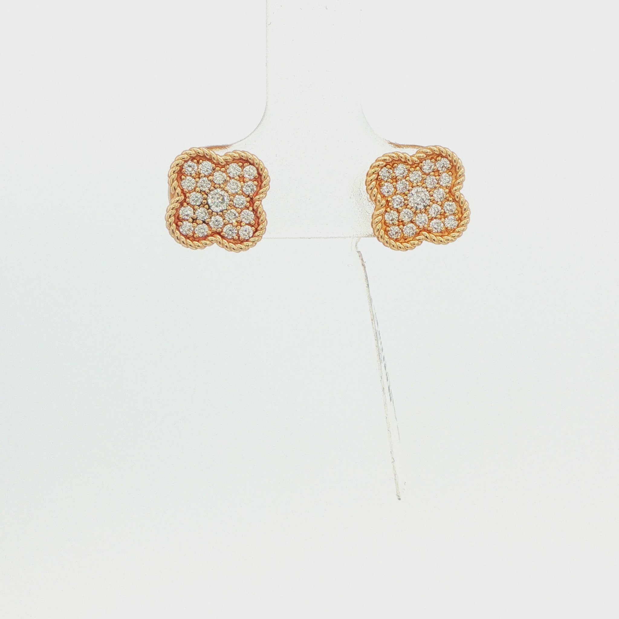 14K Yellow Gold Pavé Clover Style Earrings