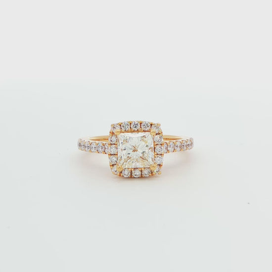 18K YG Princess-Cut DIA Halo Engagement Ring
