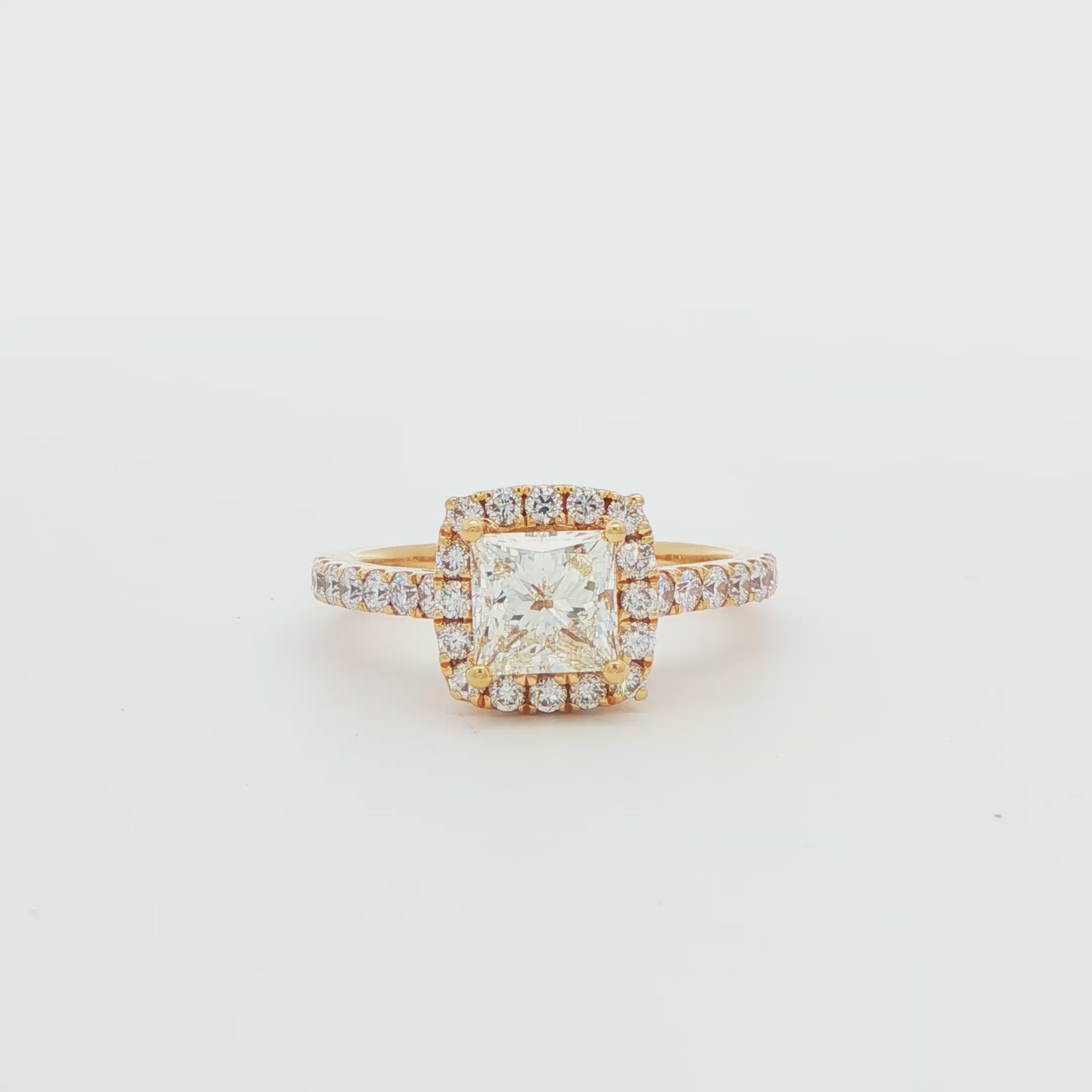 18K YG Princess-Cut DIA Halo Engagement Ring