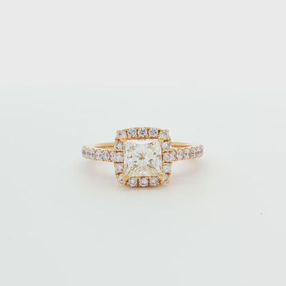 18K YG Princess-Cut DIA Halo Engagement Ring