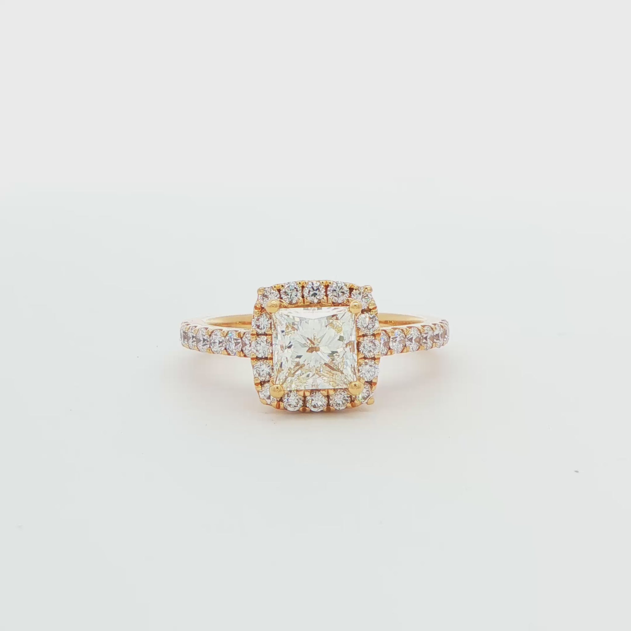 18K YG Princess-Cut DIA Halo Engagement Ring