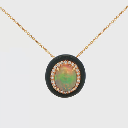 Oval Opal and Diamond Pendant Necklace