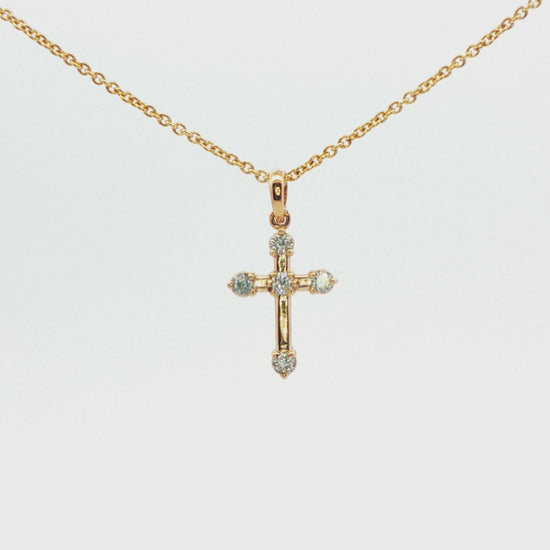 14K Yellow Gold Diamond Cross Pendant Necklace