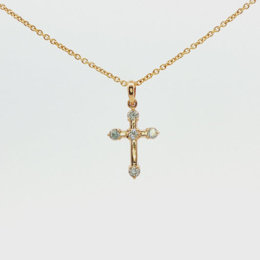 14K Yellow Gold Diamond Cross Pendant Necklace