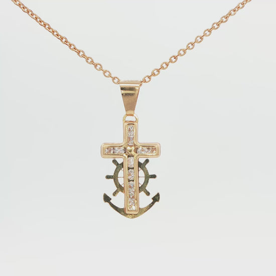 14K YG ANC\ CROSS CZ CHD PEND 0.4G