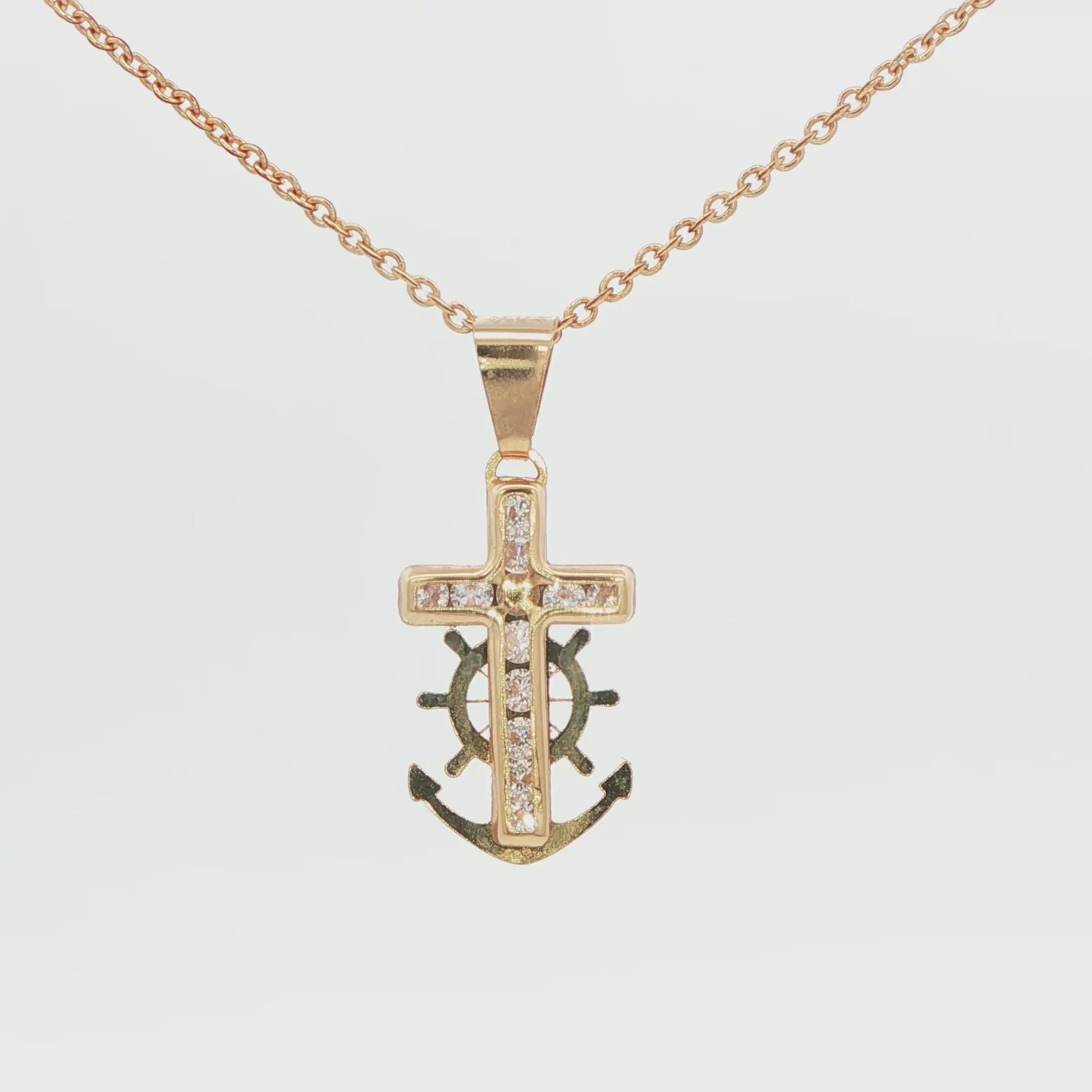 14K YG ANC\ CROSS CZ CHD PEND 0.4G