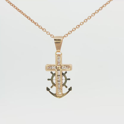 14K YG ANC\ CROSS CZ CHD PEND 0.4G
