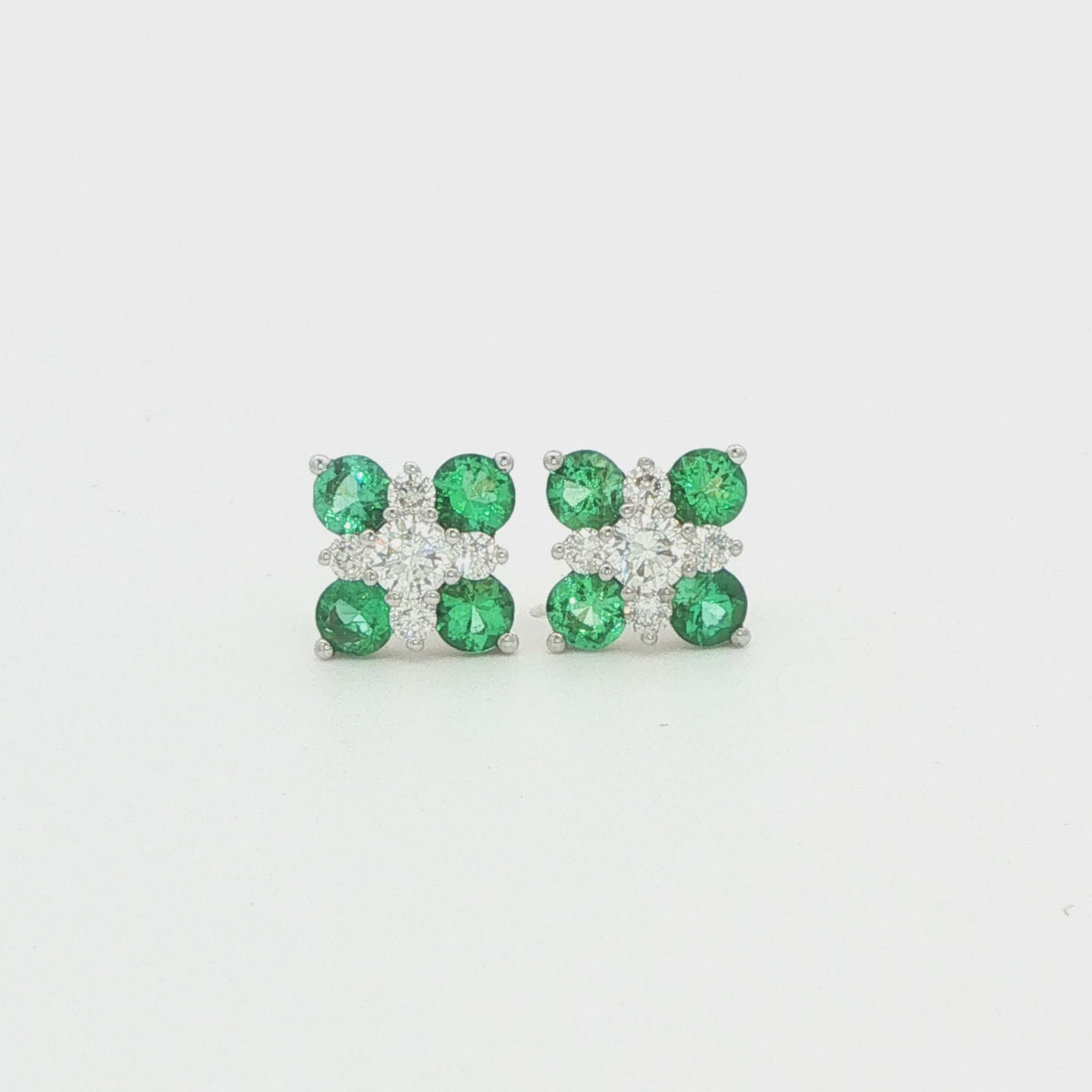 Emerald and Diamond Cluster Earrings