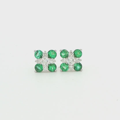 Emerald and Diamond Cluster Earrings