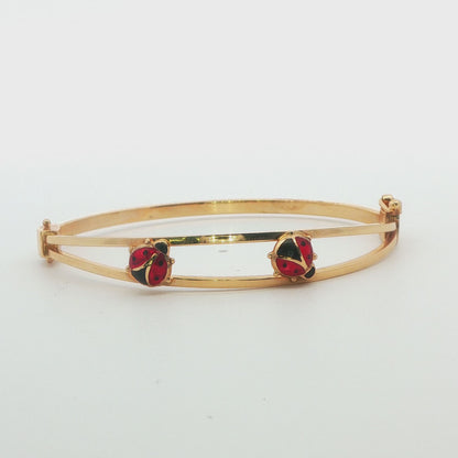 14K YG LADY BUG BANGLE WITH FIGURE EIGHT CLASP 4.7G