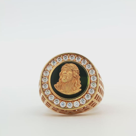 Men's Jesus Onyx Signet Ring