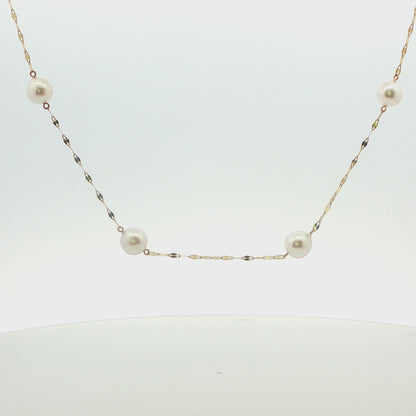 Pink Akoya Pearl Station Necklace