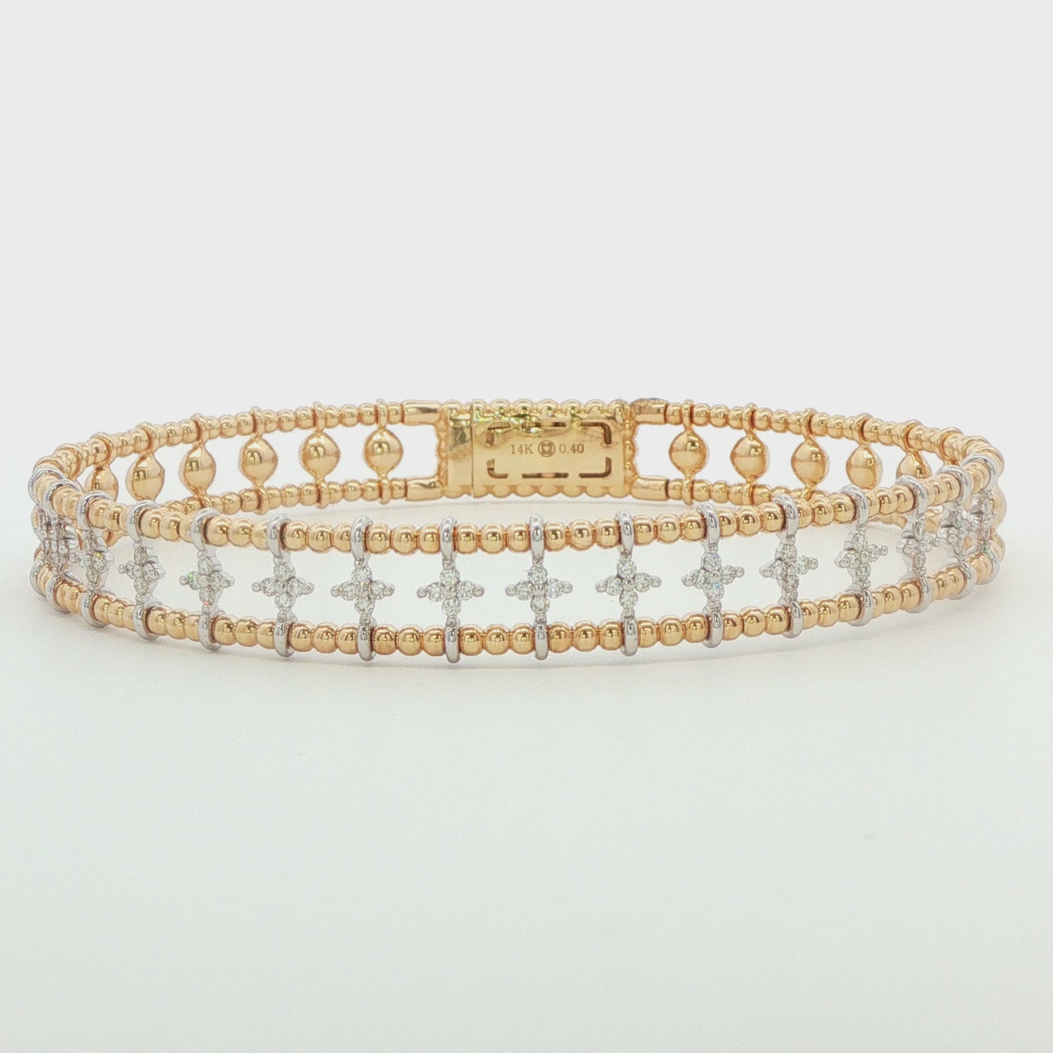 Two-Tone Diamond Bead Bangle Bracelet