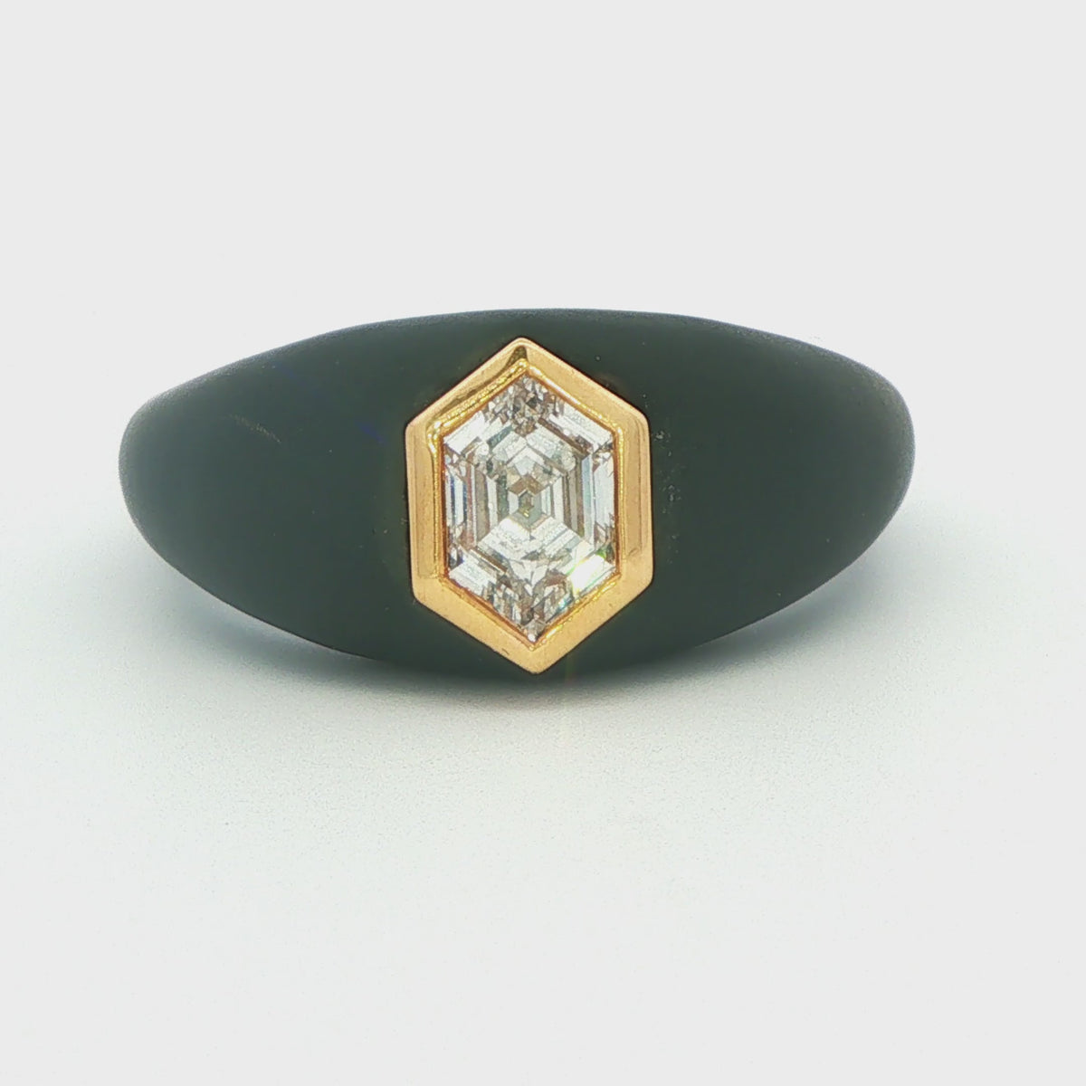 18K 1 CT TW. Hexagonal Diamond Men's Fashion Ring