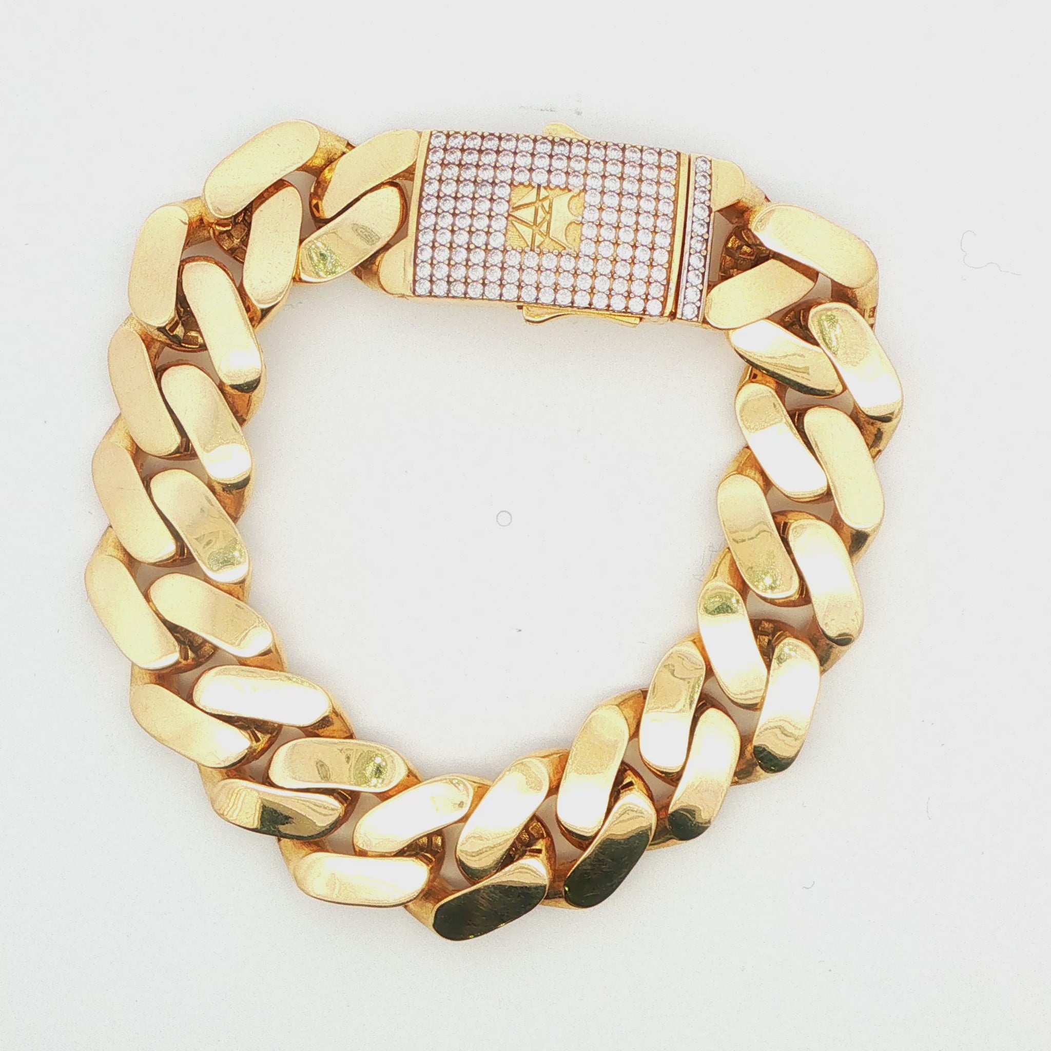 14K YG MONOCO BRACELET, W\ CZ BOX LOCK 38.3 GRAMS 8.5\"