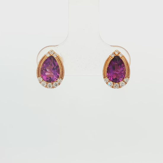 Pear Amethyst and Diamond Drop Earrings